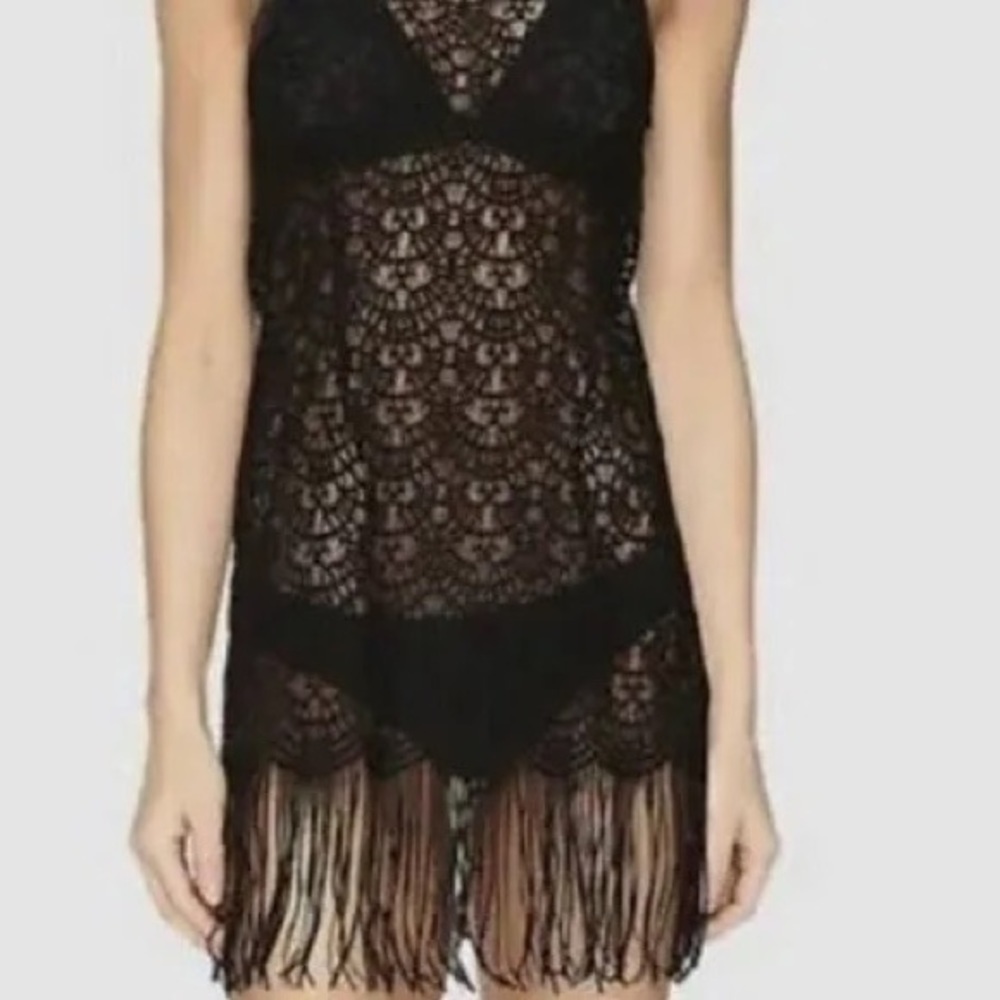 Agent Provocateur Black Fringe Lace Cover Up Dress Large - Picture 7 of 8